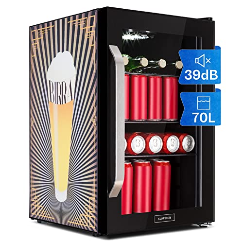 KLARSTEIN Nevera Pequeña 70 l. Puerta Cristal Silenciosa, Mini Nevera, Neveras Pequeñas Habitación para Refrescos y Vino, Mini Frigorificos Pequeños con Estantes Extraíbles, Temperatura 0-10°C