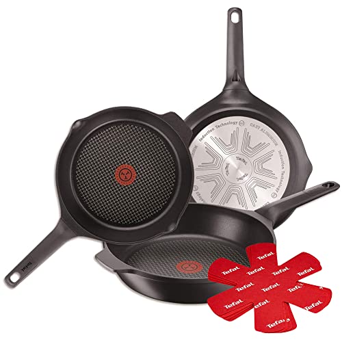 Tefal Aroma - Juego de 3 sartenes: Sartenes de 22, 24 y 26 cm de aluminio fundido y titanio, antiadherentes, tecnología Thermospot, cocción uniforme, todo tipo cocinas, sin PFOA, color negro