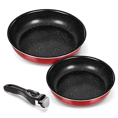 Myiosus Juego de sartenes de 26 x 29,6 cm, de aluminio para inducción con mango extraíble, apto para lavavajillas, juego de sartenes revestidas para wok, olla, olla para todo tipo de cocinas