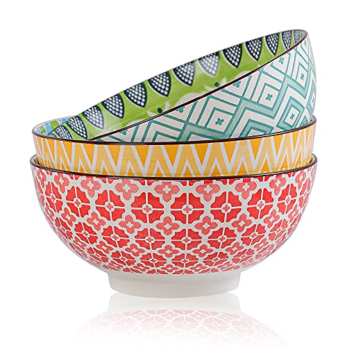 Ensaladera Cuenco Ramen 1.45 Liters - Bol Ensalada Porcelana - 3 Piezas Grande Cuencos Sopa 20 cm - Aptos para Lavavajillas y Microondas