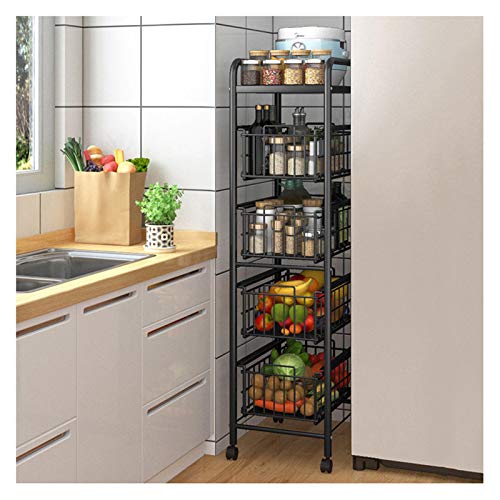 Carrito De La Cocina Enrollable - Diseño De Cesta Deslizante De Tipo Cajón - Rack De Almacenamiento De Servicios Públicos Para Especias, Ollas Y Sartenes - Fácil De Mon(Size:41×25×132cm,Color:5-Tier)