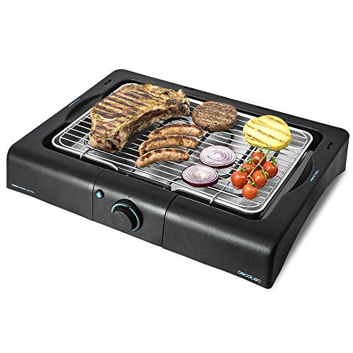 Cecotec Barbacoa eléctrica de sobremesa de 2400 W, Parrilla Inoxidable y Altura Ajustable a 3 Niveles, 18/10 Steel, Color Negro Acero, PerfectSteak 4200