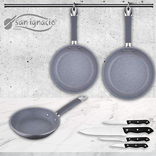 San Ignacio Premium SIP Set 3 sartenes + 4 Cuchillos, Aluminio Forjado, Multicolor