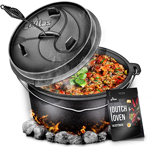 grillas® Set de Olla Holandesa | Dutch Oven | Horno Holandés de Hierro Fundido Esmaltado | Cazuela con Tapa y Asas