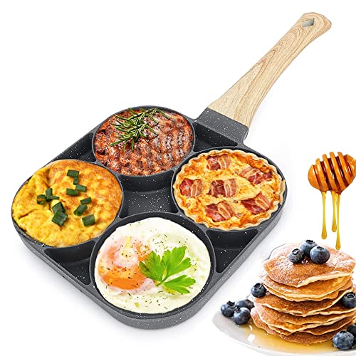 Sarten Para Huevos Fritos,Antiadherentes Sartenes, Sarten tortitas, Panquecas Sartenes de Aluminio, Sartén Huevos Poche de 4 Agujeros, Para Estufas de Gas y Cocinas de Inducción
