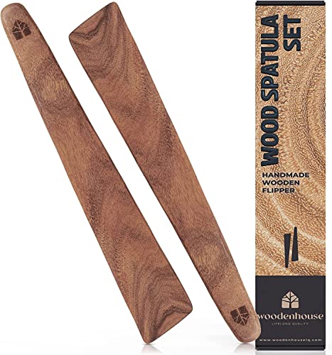 Set de 2 Espátulas de Cocina de 30 cm - Palas de Cocina 100% Madera de Teca - No Rayan - Ideales para Sartenes Antiadherentes. Paletas de cocina - Utensilios de Madera