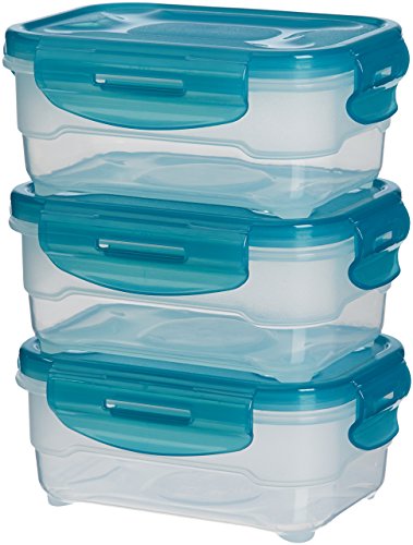 Amazon Basics recipientes para comida, 3 Unidad, herméticos, 0,6 litros, azul claro