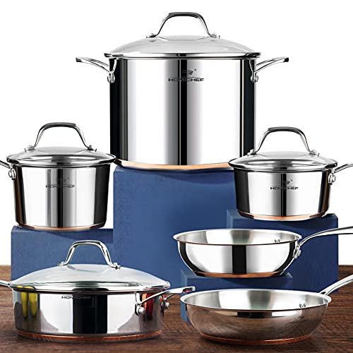 HOMI CHEF Juego de utensilios de cocina de acero inoxidable sin níquel, banda de cobre, juego de utensilios de cocina de inducción no tóxicos, 10 unidades