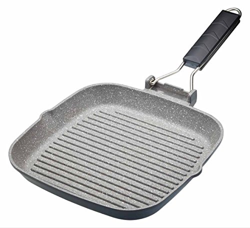 MasterClass Plancha Antiadherente con Mango Plegable Apta para Inducción, 24 cm (9.5”), Aluminio, Negro