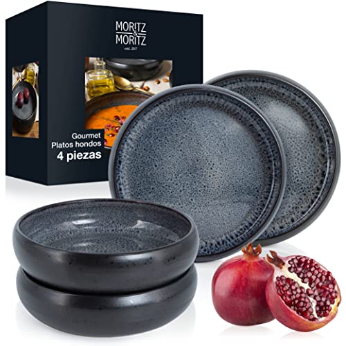 Moritz & Moritz SOLID 4 platos soperos de gres 19 cm - bol de gres para sopas, pasta, ensalada o muesli