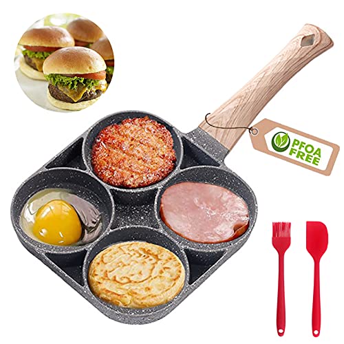 Sartén para Tortitas, sartén japonesa Obanyaki Sartén de aluminio antiadherente, sartén con 4 agujeros, para huevo frito, hamburguesa, panqueques para desayuno, con mango antiescaldaduras