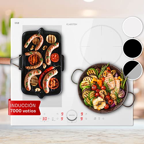 Klarstein Placa Induccion Eléctrica 7000W, Vitrocerámica Inducción Eléctrica de 4 Fuegos, Placas de Cocción de Sobremesa, Control Táctil, Placas de Cocción de Inducción, Placas Eléctricas para Cocinar
