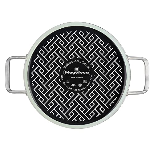 Magefesa Nordic cacerola 28 cm con revestimiento antiadherente bicapa reforzado con esmalte exterior color verde menta y herrajes de inox satinados con tapa plana de vidrio