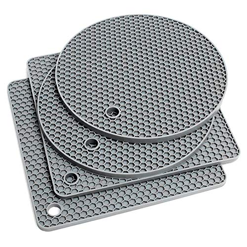 Salvamanteles de Silicona,4 piezas Sostenedor de Pote de Silicona Antideslizante Tapete de Utensilios Cocina Resistente al Calor Posavasos Estera del Tazón Multiusos Individuale Separador de Sartenes